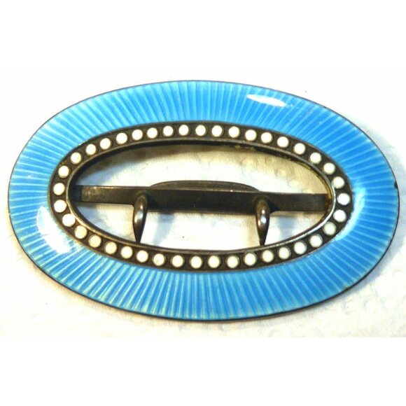 Antique Signed David Andersen Sterling Silver Blue Enamel Belt Buckle Early Mark - Picture 6 of 6